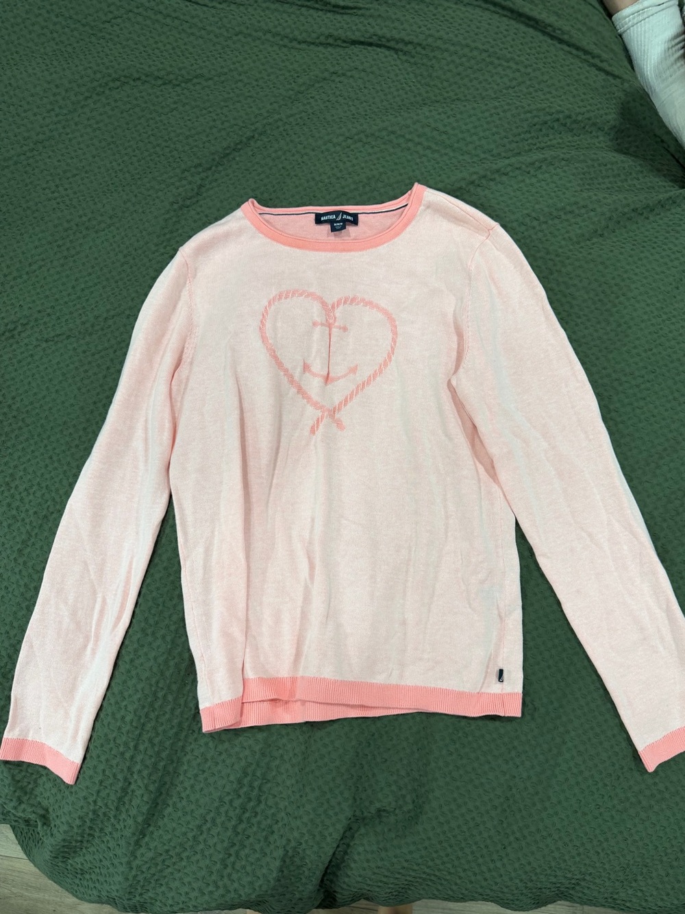 Nautica Pink Crew Neck Sweater with Heart Anchor Motif